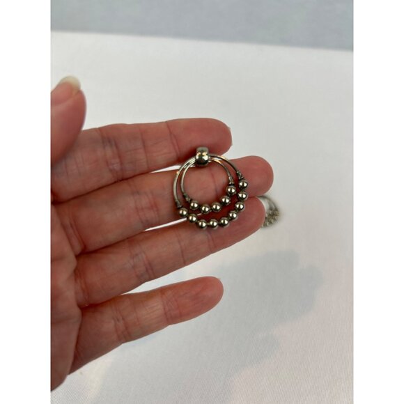 Vintage Silver Tone Double Hoop Ball Bead Earrings Post Pierced - Picture 5 of 6